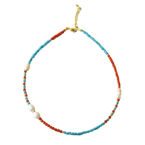 Collier rétro perles de Dunhuang avec perles d'eau douce, agate et pierres d'apatite