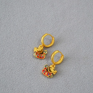 New Chinese Style Brass Dragon Boat Hoop Earrings Matte Gold Multicolor Enamel Charm Ethnic Festival Earrings Jewelry Gift For Women