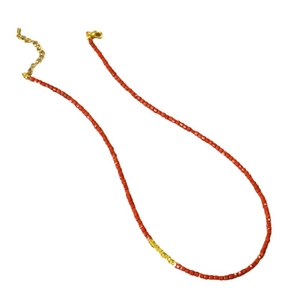 Minimalist Southern Red Agate beaded necklace with faceted gold silver accent beads