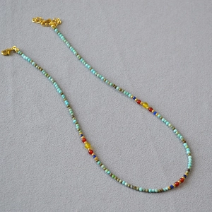 Handmade Turquoise Agate Beaded Necklace Bracelet For Women Retro Chinese Style Gold Plated Copper Clasp Bohemia Jewelry Clavicle Chain