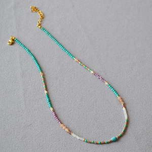 Handmade Bohemian Natural Stone Beaded Necklace For Women Multicolor Turquoise Purple beads Jewelry With Gold Extension Chain