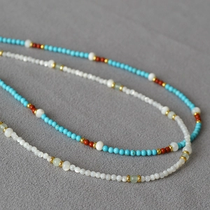 Turquoise Mother Of Artificial Pearl Beaded Necklace With Gold Alloy Spacers Handmade Ethnic Bohemian Jewelry For Women Gift