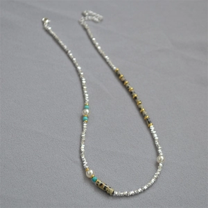 Collier Künstliche Perles Plaqué Argent Fausse Künstliche Perle Pierre Naturelle Jaspe Dalmatien Vintage Bohème Choker Pour Femmes