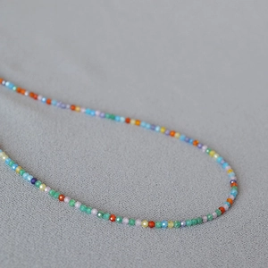 Handmade Colorful Zirconia Beaded Necklace Brass Gold Plated Rainbow Faceted Bead Choker For Women Minimalist Jewelry