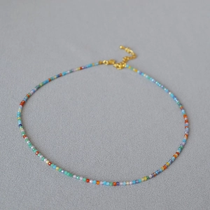 Minimalist colorful zircon beaded necklace with faceted stones and golden lobster clasp
