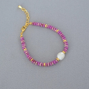 Retro Lilac Natural Stone Freshwater Pearl Beaded Bracelet Handmade Copper 18K Gold Plated Elegant Jewelry For Women