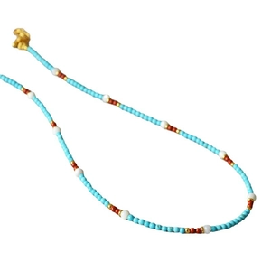 Minimalist boho beaded necklace with turquoise shells and elegant gold lobster clasp finish