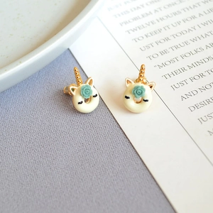 Handmade Enamel Unicorn Donut Stud Earrings For Women Cute Copper Gold Plated With 925 Sterling Silver Earring Post Rose Niche Animal Jewelry