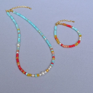 Handmade Amazonite Beaded Necklace Colorful Imitation Artificial Pearl Choker For Women Summer Sweet Bohemian Style Jewelry