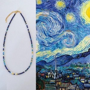 Lapis Lazuli Gemstone Beaded Necklace Bracelet Starry Night Inspired Artificial Pearl Gold Plated Copper Jewelry For Women Bohemian
