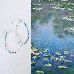 French Retro Monet Garden Beaded Necklace Natural Stone Silver Plated Alloy Artificial Pearl Handcrafted Choker Jewelry