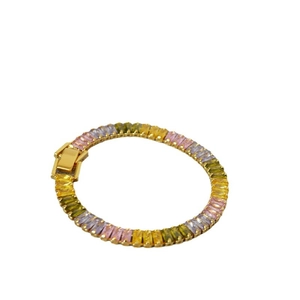 Gold-plated brass bracelet with gradient colorful rectangular zircons and buckle clasp