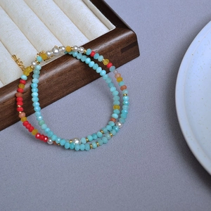 Colorful amazonite beaded necklace with fresh pearls and adjustable gold chain