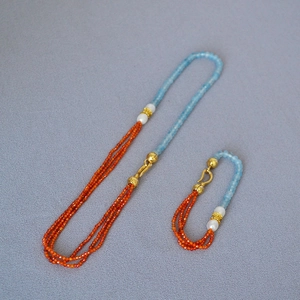Retro Chinese Style Handmade Natural Stone Beaded Necklace Freshwater Pearl Zirconia Gold Plated Brass Jewelry For Women Gift