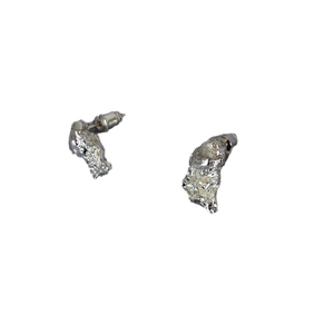 Irregular silver molten lava texture stud earrings with minimalist organic metal design