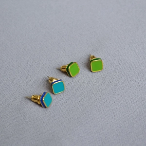 Orecchini a Bottone in Smalto Quadrati Geometrici Con Perno in Argento Sterling 925 Ottone Minimalisti Donna Gioielli