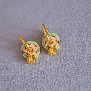 Boucles d'oreilles chinoises vintage en émail avec pendentifs lotus dorés amovibles