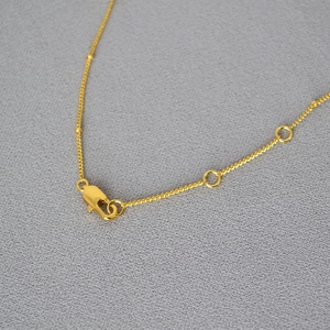 Vue macro d'un collier doré avec fermoir mousqueton et anneaux de réglage détaillés