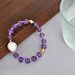 Collier En Künstliche Perles D'Améthyste Avec Pendentif Künstliche Perle Baroque D'eau Douce Cuivre Plaqué Or Style Chinois Pour Femmes