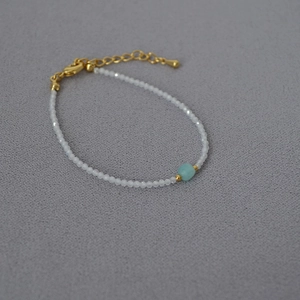 Sparkling beaded bracelet with blue amazonite stone and gold lobster clasp jewelry