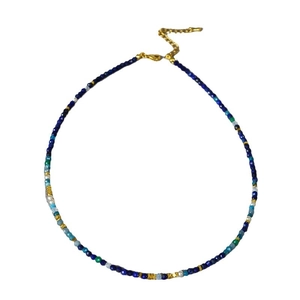 Lapis lazuli crystal beaded necklace with gold lobster clasp inspired by Starry Night