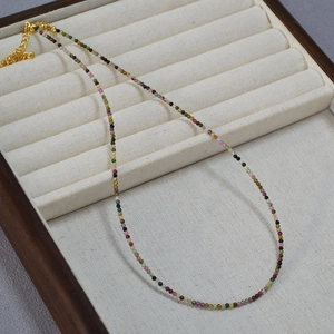 French Elegant Multicolor 2mm Tourmaline Beaded Necklace Handmade Alloy Pendant Clavicle Chain Jewelry For Women Gift