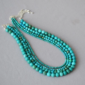 Vintage Minimalist Turquoise Beaded Necklace For Women Copper Silver Plated Round Natural Stone Choker Necklace Jewelry