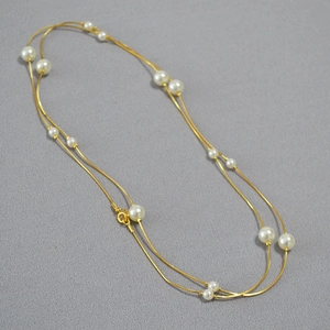 Elegant Necklace With Brass Gold Plated Octagonal Snake Chain And Round Imitation Artificial Pearls Simple Style Jewelry For Women