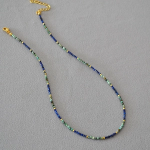 French Vintage Handmade Lapis Lazuli Turquoise Beaded Necklace Bracelet Natural Stone Dainty Gold Plated Jewelry For Women