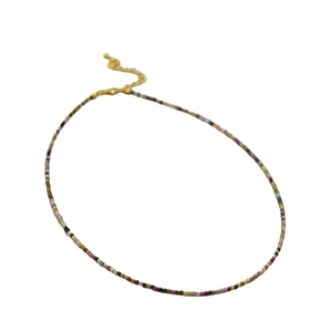 Elegant 2mm tourmaline bead necklace with colorful stones and gold plated lobster clasp
