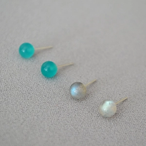 Minimalist Natural Stone Stud Earrings With 925 Sterling Silver Earring Post Round Labradorite Amazonite Jewelry For Women