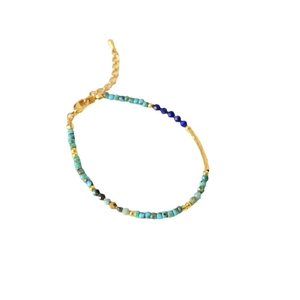 Bohemian colorful beaded bracelet with turquoise stones and adjustable gold extension chain