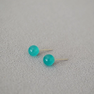 Detailed close-up of minimalist amazonite bead earrings with gold-tone 925 silver studs