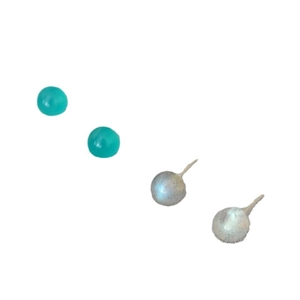 Minimalist 925 silver stud earrings with turquoise and grey moonstone round beads