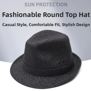 Detailed texture of dark grey fedora hat with metal air vents and narrow brim design