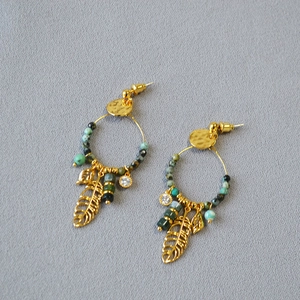 Vintage gold turquoise dreamcatcher earrings with delicate leaf and feather charms