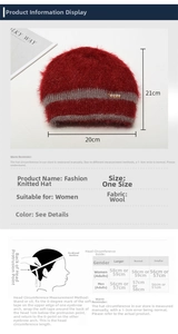 Guide des tailles pour bonnet en tricot femme avec dimensions 21x20cm et mesure de tête
