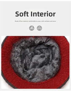 Detail of warm grey fleece lining inside a knitted winter hat for cold protection