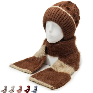 Thickened Fleece Lined Knit Hat And Scarf Integrated Hooded Scarf Ear Protection Winter Warm Outdoor Riding Women