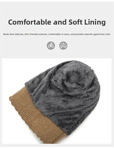Detail of soft gray fleece lining inside a winter knitted beanie for warmth