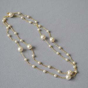 Collier Station Künstliche Perles Imitation Élégant Laiton Plaqué Or Chaîne Longue Pour Pull Pour Femmes Bijoux Minimalistes
