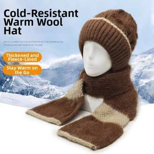 Detail of thickened fleece lining on the knitted beanie hat and neck warmer set
