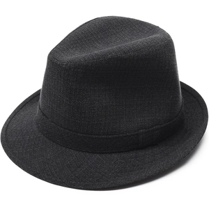 Classic black Fedora hat for men with textured fabric and matching decorative band