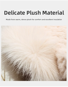 Close-up of thick beige faux fur material with soft high-density plush texture