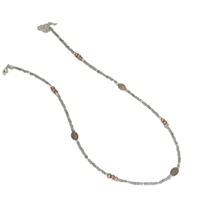 French vintage labradotite and freshwater pearl beaded necklace with metallic clasp