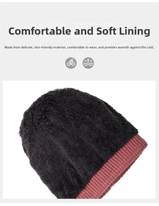 Detail of soft black faux fur lining inside a warm winter knit hat for extra warmth