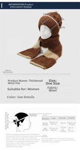 Detailed size guide for thick knitted winter hat showing measurements and head circumference