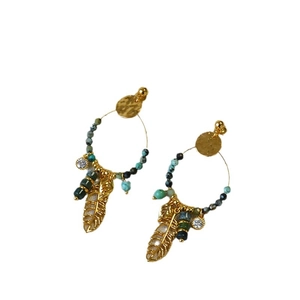 Bohemian dreamcatcher earrings with turquoise, leaf charms and gold-tone finish