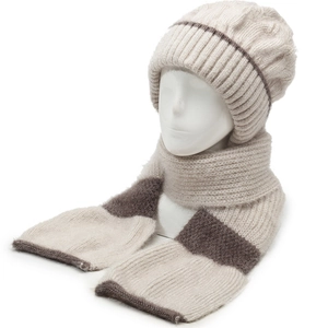 Women's warm knitted beanie hat and scarf set with fleece lining for outdoor winter wear