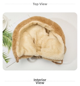Detail view showing thick faux fur lining of khaki winter hat for warmth and comfort